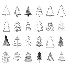 Christmas Tree Doodles Vector Illustration Decorative Bundle