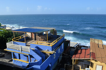 Fototapeta na wymiar Blue house on the beach, Puerto Rico