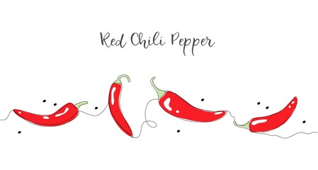 Red chili pepper. One line drawing isolated on white background. Beautiful hand drawn design vector illustration for posters, wall art, tote bag, mobile case, t-shirt print. Icon. Menu. Food label