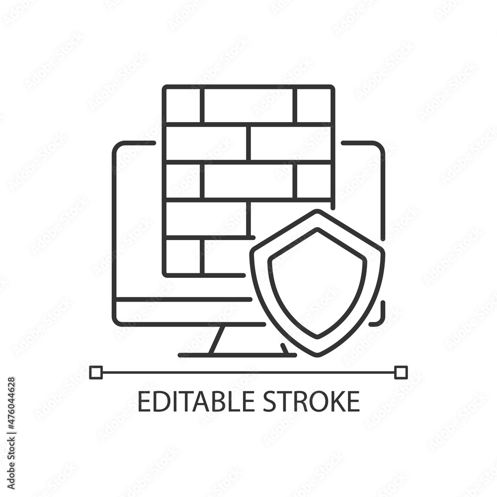 Poster firewall linear icon. protective software and hardware. cybersecurity device. thin line customizable