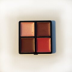 Mini palette with warm shades of lip gloss. Isolated image on a white background. Nobody. New...