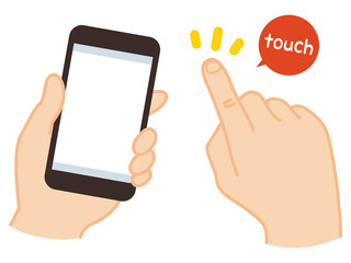 スマートフォンを持って指でタッチしている