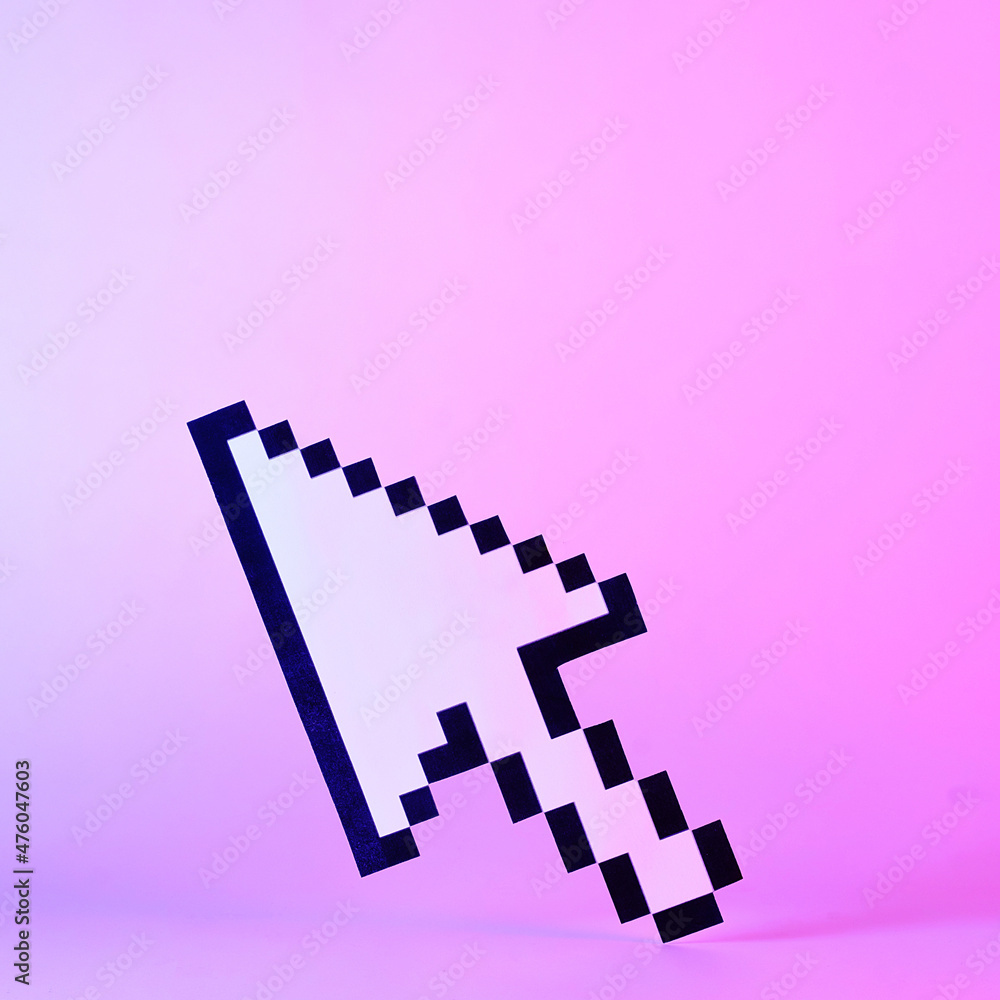 Poster digital pointer or arrow on a purple background