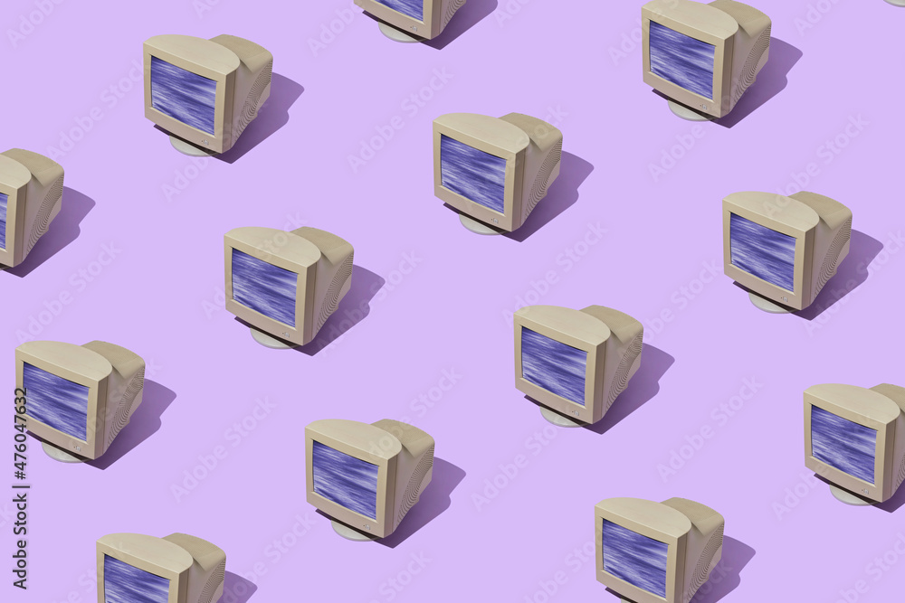 Poster background pattern of vintage computer monitors in rows