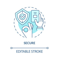 Secure turquoise concept icon. Safe payment. Wireless solution. System abstract idea thin line illustration. Isolated outline drawing. Editable stroke. Roboto-Medium, Myriad Pro-Bold fonts used