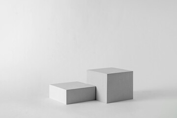 Mock up presentation for product advertising podium pedestal geometric cube platform on gray background and copy space
