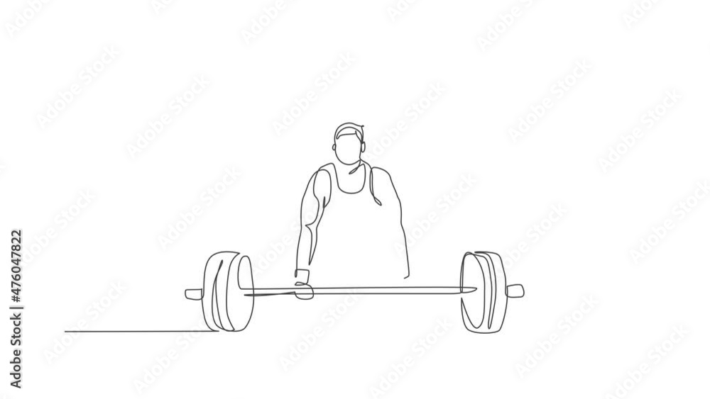 Aufkleber animated self drawing of one continuous line draw young bodybuilder man doing exercise with a heavy 