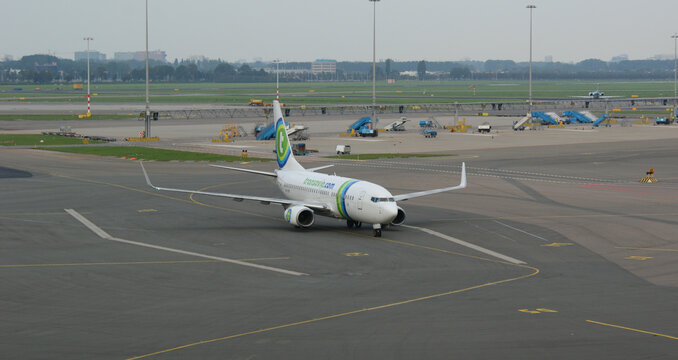 SCHIPHOL, NETHERLANDS - Aug 31, 2008: Netherlands Airport Schiphol Plane Spotting Tarmac KLM Airport Hub