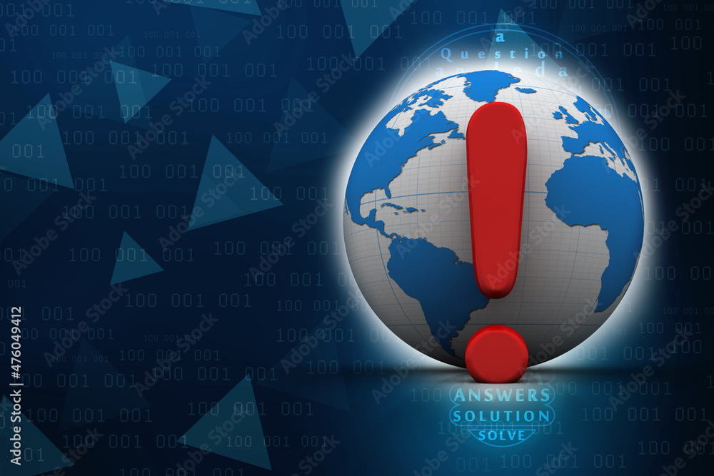 Poster 3d rendering exclamation mark and globe