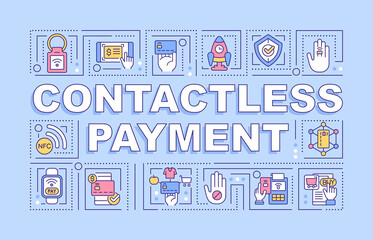 Fototapeta na wymiar Contactless payment word concepts purple banner. Infographics with linear icons on background. Isolated typography. Vector outline color illustration with text. Arial-Black font used