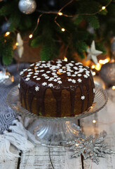 chocolate cake with christmas decoration