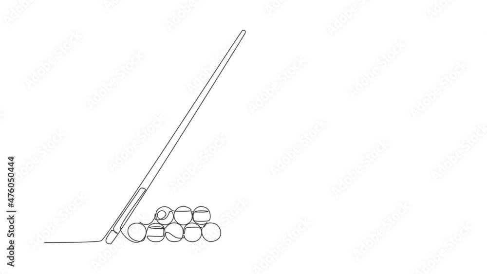 Poster animated self drawing of one continuous line draw triangle pyramid balls stack for pool billiards ga