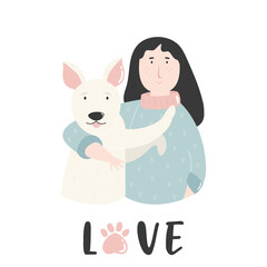 Young girl hugging her dog. Best friends concept.