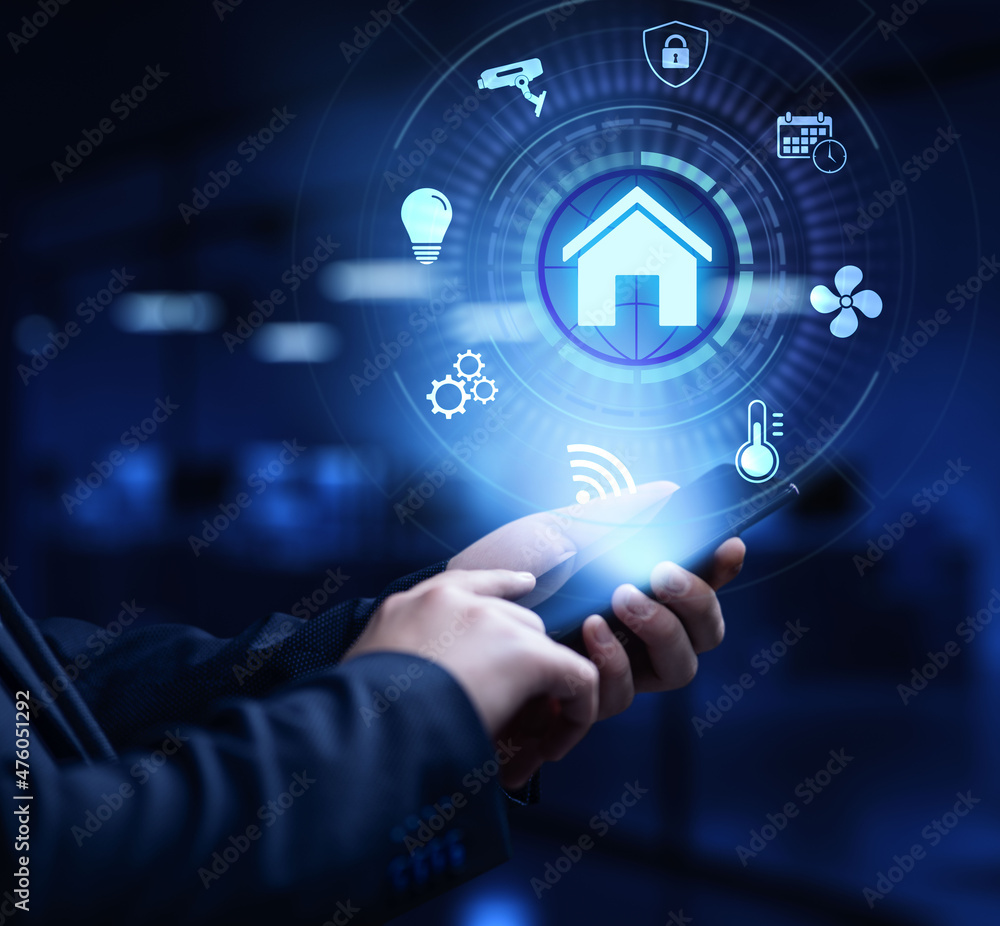 Poster smart home application control iot internet of things concept.