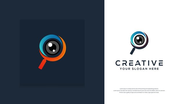 Modern Colorful Magnifying Glass White Camera Logo Design Template