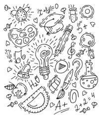 Obraz premium Back to school doodle set. Cute hand drawn vector elements.