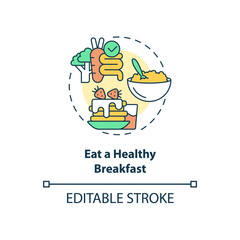 Eat healthy breakfast concept icon. Day starting. Nutrition for wellness abstract idea thin line illustration. Isolated outline drawing. Editable stroke. Roboto-Medium, Myriad Pro-Bold fonts used