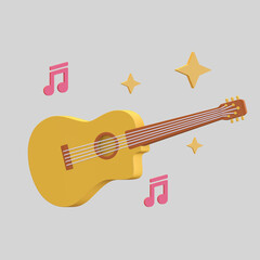 acoustic guitar icon with music note symbol entertainment 3d render illustration - obrazy, fototapety, plakaty