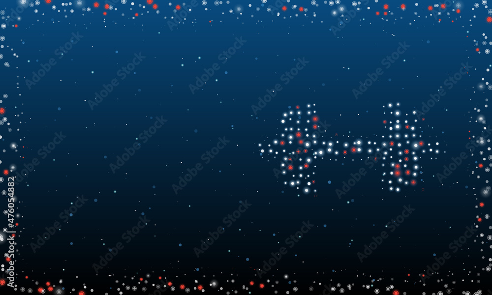 Poster on the right is the dumbbell symbol filled with white dots. pointillism style. abstract futuristic f