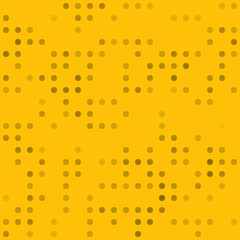 Abstract seamless geometric pattern. Mosaic background of black circles. Evenly spaced  shapes of different color. Vector illustration on amber background