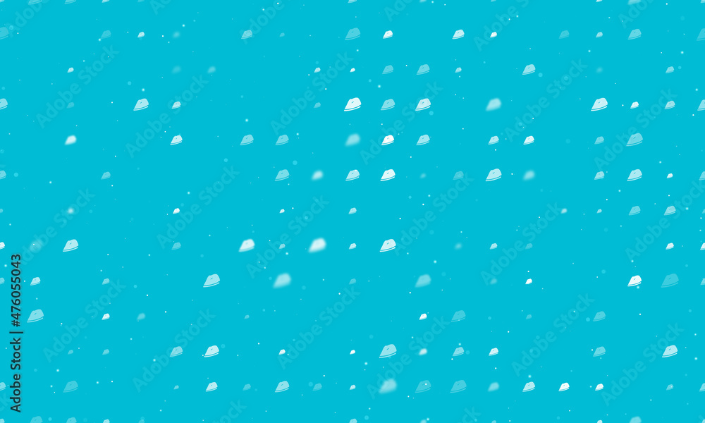 Poster Seamless background pattern of evenly spaced white iron symbols of different sizes and opacity. Vector illustration on cyan background with stars