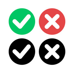 Checkmark and cross icon set vector illustration. Tick and cross in a circle