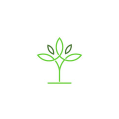 CBD Cannabis Marijuana Pot Hemp Leaf with Line Art style Logo design light green color