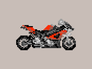 Illustration of red sport motorcycle in pixel art style