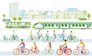 Transport mit Bahn, Fahrrad und Bus, Beförderung im Öffentlichen Verkehr