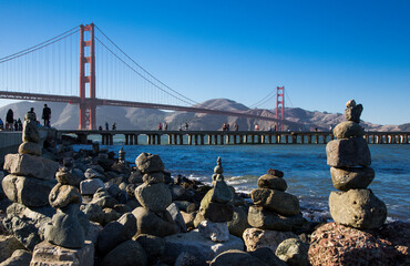 Golden Gate Bridge in California, and the blue sea
