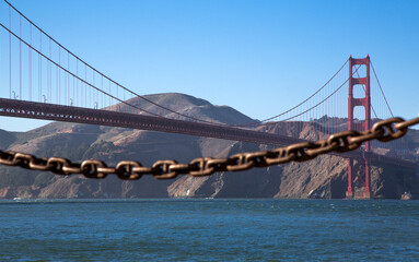 Golden Gate Bridge in California, and the blue sea