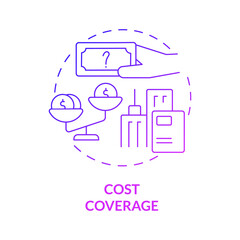 Cost coverage purple gradient concept icon. Payment compensation. Corporate compensation abstract idea thin line illustration. Isolated outline drawing. Roboto-Medium, Myriad Pro-Bold fonts used