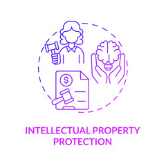 Intellectual property protection purple gradient concept icon. Corporate coverage service abstract idea thin line illustration. Isolated outline drawing. Roboto-Medium, Myriad Pro-Bold fonts used