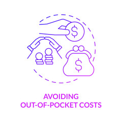 Obraz premium Avoiding out of pocket costs purple gradient concept icon. Corporate coverage program abstract idea thin line illustration. Isolated outline drawing. Roboto-Medium, Myriad Pro-Bold fonts used