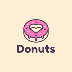 donut doughnut with heart icon logo design in modern trendy cartoon.

