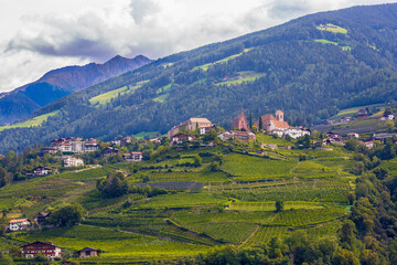 Fototapeta na wymiar Tyrol Castle with valley in background, Merano, Trentino Alto Adige, northern italy - Europe