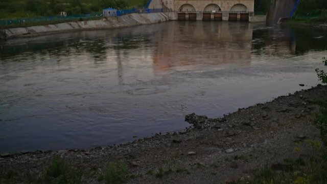 Narva Hydroelectric Station on the Narva River in Russia.