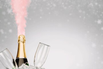 Pastel pink champagne explosion on bokeh background. Minimal party concept.