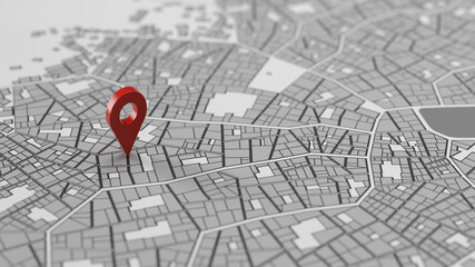 Obraz premium Rote GPS Position auf Straßenkarte oder Stadtplan