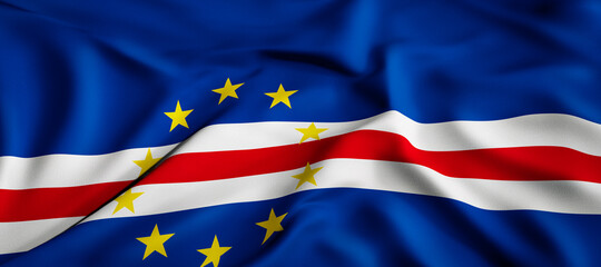 Waving flag concept. National flag of the Republic of Cabo Verde. Waving background. 3D rendering.