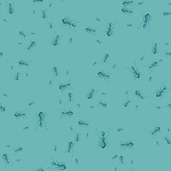 Obraz premium Ants seamless pattern. Insects on colorful background. Vector illustration for textile