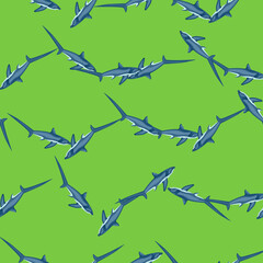 Thresher shark seamless pattern in scandinavian style. Marine animals background. Vector illustration for children funny textile.