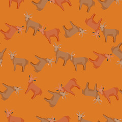 Seamless pattern of goat. Domestic animals on colorful background. Vector illustration for textile.