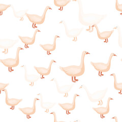 Seamless pattern of goose. Domestic animals on colorful background. Vector illustration for textile.