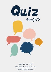 Quiz night party invitstion, knowledge contest, trivia night, playing games vector illustration