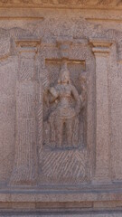 Five chariot temple. Statues of Hindu deities carved in stone. In the background of the rock. (Location Mahabalipuram)