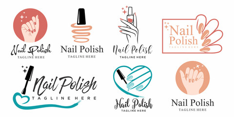Nail salon icon set logo design manicure vector design nail polish and female finger logotype - obrazy, fototapety, plakaty