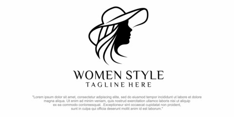 Beauty Woman style combination hat and women icon set Logo design template