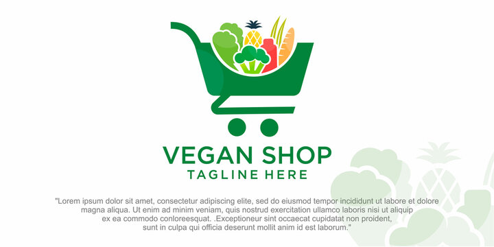 Vegetable shop combination vegan and trolley logo template