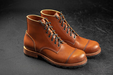 Handcrafted men's brown leather boots 